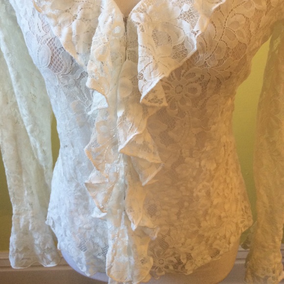 INC Beautiful Ivory Lace Long Sleeve Ruffled Jacket Size S - Picture 8 of 10